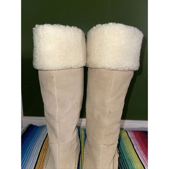 Steve Madden Boots Women 7.5 Beige Seminole Suede Y2K Turquoise Beads Studs - Picture 10 of 13